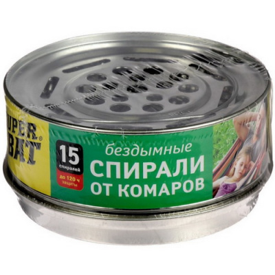 Спирали от комаров бездымные зеленые в банке SuperBAT 15шт.