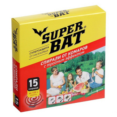 SuperBAT Спирали антикомариные с тройным эффектом Красные 15шт 60 шт.