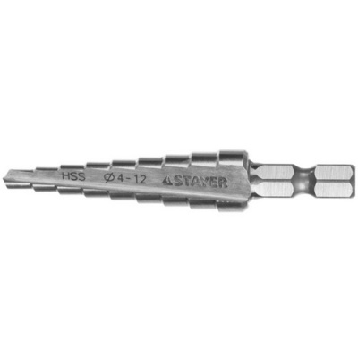 Сверло ступенчатое STAYER 4-12 мм, 9 ступеней, сталь HSS