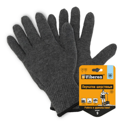 Перчатки вязаные шерстяные, с начёсом без покрытия, серые Fiberon