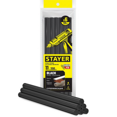 Стержни клеевые прозрачные 11х200 мм. 6шт. Professional STAYER Black