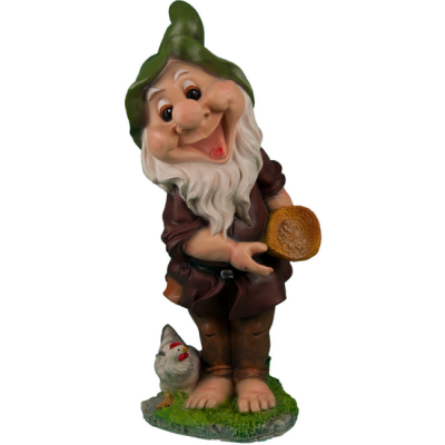 Фигура Гном лесник с курочкой (полистоун)